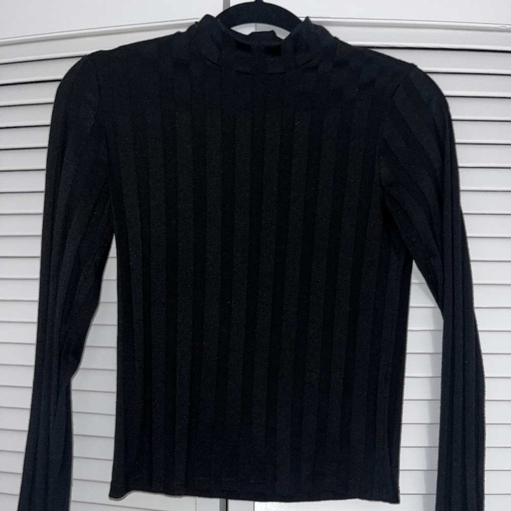F21 Black Striped Mock Neck Long Sleeve